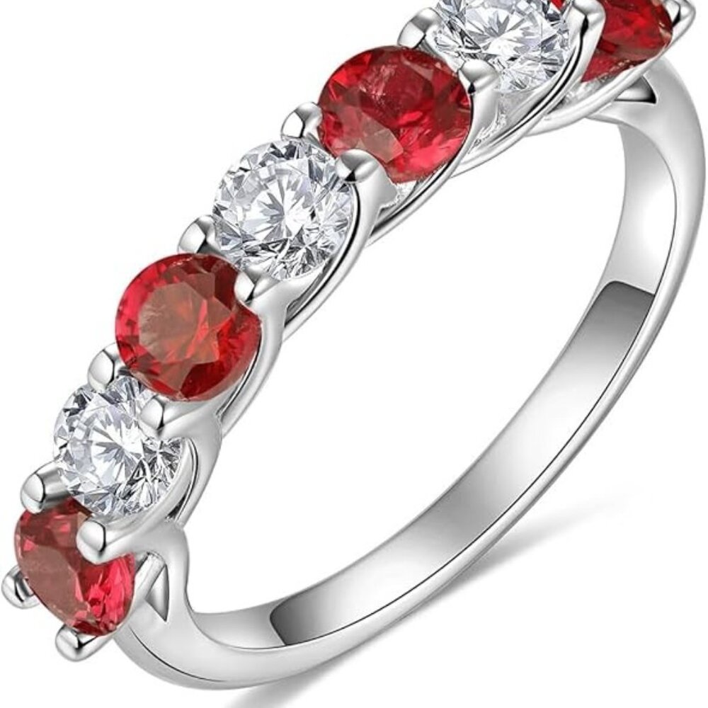 D Color VVS1 Clarity Moissanite & Ruby Ring Solid 925 Sterling Silver